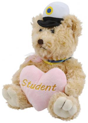 Studentnalle (beige) med rosa hjärta - Nallar & mjukisdjur