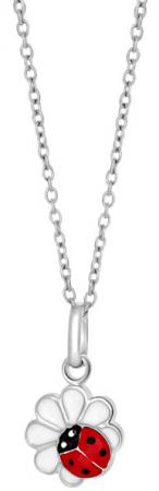 Silverhalsband med blomma och nyckelpiga, 38cm Present