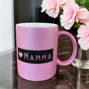 Mugg "Mamma", rosaglittrig- Presenteriet Present