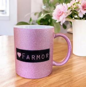 Mugg "Farmor", rosaglittrig- Presenteriet Present