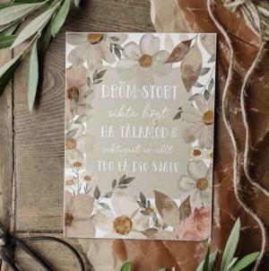 Kort "Dröm stort", blommotiv - Majas lyktor/ Barncancerfonden Present