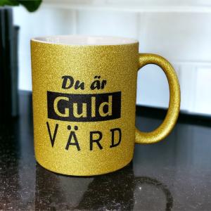 Mugg "Du är guld värd", guldglittrig - Presenteriet Present