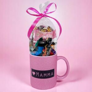 Mugg Mamma med godis (rosaglittrig mugg) Present