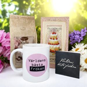 Presentset Fröken (mugg, kaffe, praliner och kort) Present