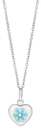 Silverhalsband med hjärta och blå blomma, 38cm - Doppresenter
