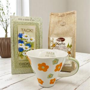 Presentset Tack (mugg, chokladpraliner och kaffe) Present